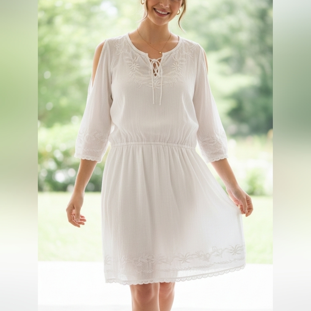 RAPH LAUREN LRL Elegant White Cold Shoulder Dress